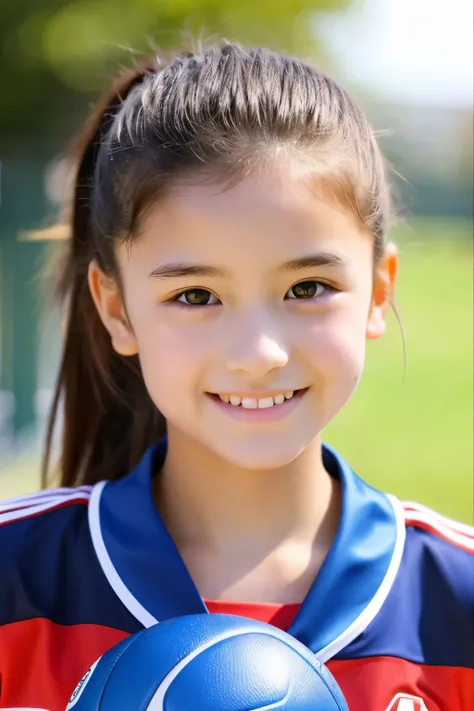 13 years old。smile、Beautiful eyes、Beautiful colored volleyball uniform