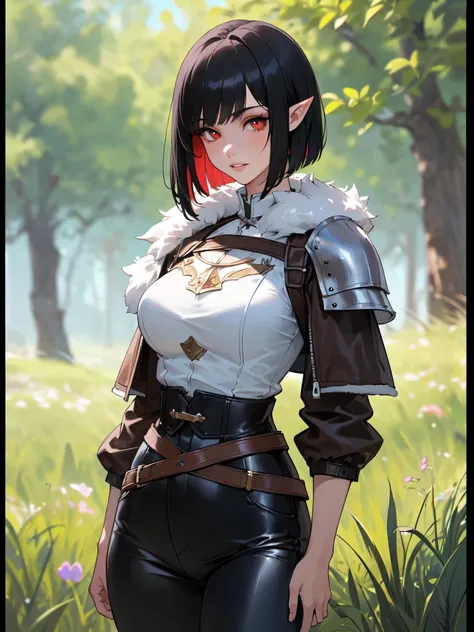 SFW (masterpiece, best quality, 32k) a teenage girl with medium black hair ((stark black hair, dark black hair, bangs, straight hair, bob, inverted bob, stylish bob)), ((pink eyes, ruby eyes, red eyes, brown eyes, bright eyes, beautiful eyes, detailed eyes...