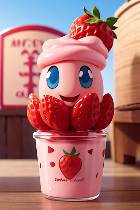 animated strawberry yogurt, cartoon