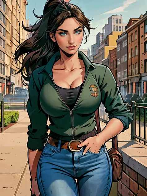 (masterpiece, top quality, best quality, official art, beautiful and aesthetic:1.2), (1girl:1.3), dark brown hair pulled back, elegant updo, extremely detailed, portrait, looking at viewer, facing viewer, solo, (full body:0.6), detailed background, close u...