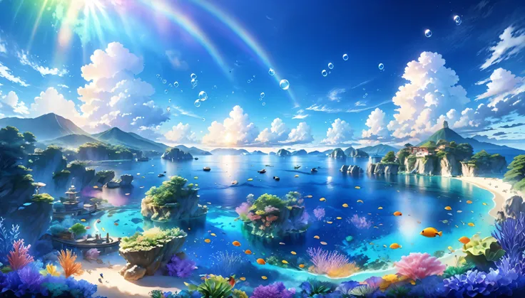 (Panorama, center, masterpiece, highest quality: 1.2), (8K、Raw photo、highest quality、look up:1.2、masterpiece:1.2、Genuineistic、Ultra-high resolution、High Contrast、Photon Mapping、Genuine、Very detailed、Official Art, Raw photo、professional Lighting、 Light、Vivi...