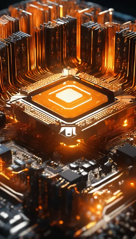 orange,chipset,product close-up,close-up of the photogram,movie rendering,c4d,ai intelligence,binary data stream,3d多重architectur...