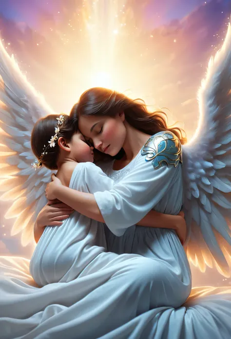 (best quality,4k,highres),mother and  sleeping,angel protector,peaceful atmosphere,soft lighting,tender bond,serene,watchful eye...