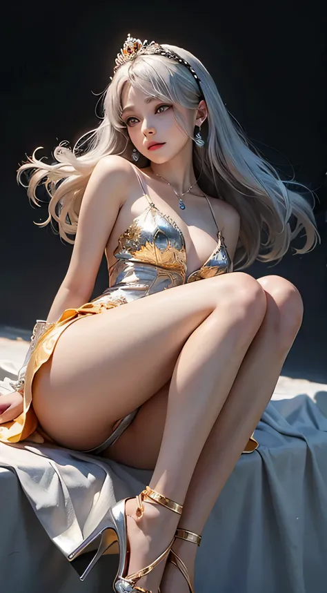 Nice girl、Ann、16 years old、whole body、８Head to Body、Glass High Heels、double eyelid、Droopy eyes、Very big eyes、eye shadow、 Very detailed 、 Gentle expression 、smile、attractive appearance、、Thin lips ,beautiful long nose、Small nose tip（Highest quality real text...