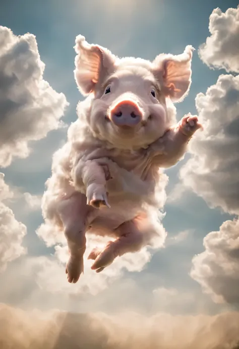 The clouds look like fuzzy piglets jumping around, Leaping Piglet, Illuminated by the sun.
