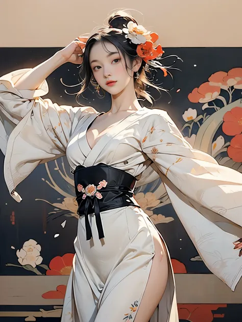 (8k, highest quality, masterpiece)，{realistic, raw photos, super fine clear, portraiture, (influenced by ukiyo-e painting style:...