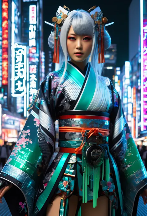 (high quality), (masterpiece), (detailed), 8k, hyper-realistic digital illustration depicts (japanese heroine1.3) adorned in (fu...