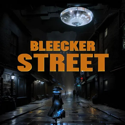 arafed image of a woman walking down a street at night, bladerunner street, bladerunner street alley, british street background, novel cover art for a book, street background, detective thriller, market street, by Benjamin Block, street, point-and-click ad...