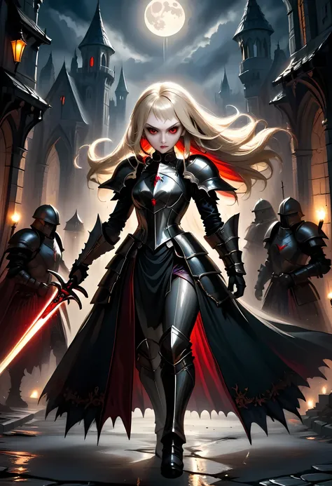 Arafed, dark fantasy art, gothic art, a picturק of a vampire ready for battle, female vampire, armed with a sword, wearing heavy armor , armed with a sword, shining sword, ultra detailed face (intricate detailed, Masterpiece, best quality: 1.4), pale skin,...