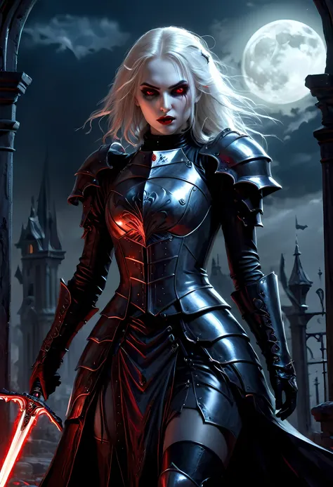 Arafed, dark fantasy art, gothic art, a picturק of a vampire ready for battle, female vampire, armed with a sword, wearing heavy armor , armed with a sword, shining sword, ultra detailed face (intricate detailed, Masterpiece, best quality: 1.4), pale skin,...