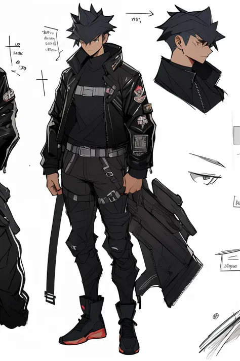 villain uniform outfit with leather jacket concept art