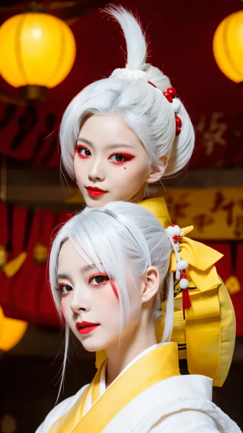 White hair Red eyes　kimono　Yellow　Fang hairpin