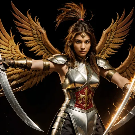 A warrior with two swords using the name called Phoenix, an armor that represents the phoenix bird