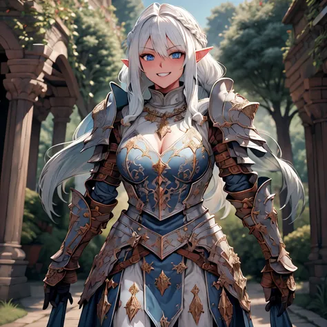 woods, Nature, Beautiful nature, medieval city background, smile, Smiling, solo, 1girl, soft smile, Sexy, Beautiful composition, the trees, beatiful face, handsome body (Body Full 1.1.), Beautiful figure, in full height (Body Full 1.1.), grin, laughting, D...