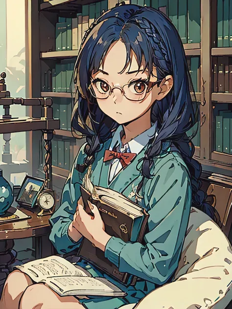 (((masterpiece))) (((background : school theme : library : books ))) ((( character : teenager : tzuyu : nerd : fit body : braide...