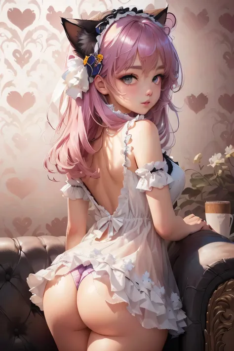 A person sits on the sofa，Close-up of cat ears, Lolita in a skirt, Cute anime girl in a beautiful skirt, Attractive anime girl, guweiz, Guweiz on Pixiv ArtStation, Highest rated on pixiv, , Clean and detailed anime art, Detailed anime artwork, Guweiz on Ar...