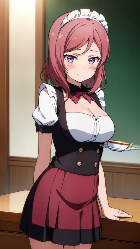 (masterpiece)1 girl, maki nishikino、maid clothes、waitress uniform、highest quality, expressive eyes, perfect face, most of the up...