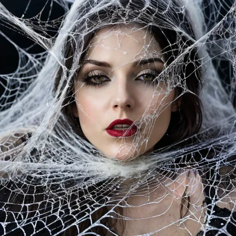 a woman entangled in the spider's web, cobweb