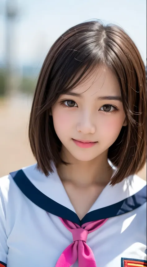 masutepiece, Best Quality, 8K, 8years old, Teen, Raw photo, absurderes, award winning portrait, Smile, Solo, Idol face, Delicate girl, Upper body, Digital SLR, Looking at Viewer, Candid, Sophisticated,Thin arms, Professional Lighting, Film grain, chromati...