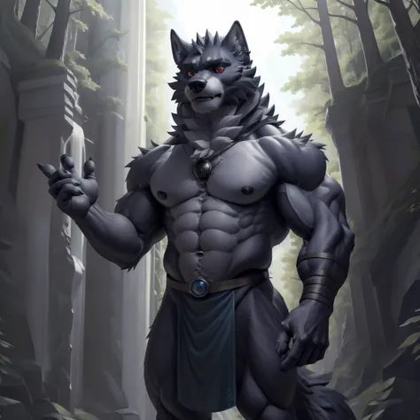 (masterpiece, best quality, hi res, extreme detail, detailed background:1.4

a powerful and majestic black wolf stands before yo...