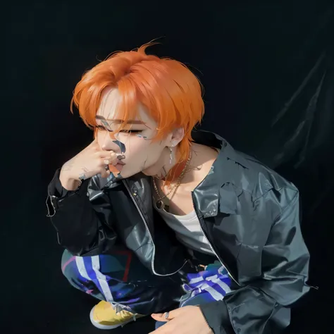 there is a woman with pelo naranja sitting on the ground, hyung tae, park Jimin, Jimin, retrato de jossi de blackpink, cai xukun, jia, Kim Doyoung, sun yunjoo, pelo naranja, brillante por la lluvia, key still, jinyoung shin, Hong June Hyung, bright pelo na...