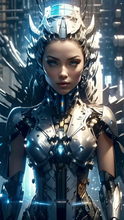 cgmec,
solo, robot mecha blanco, capa, Science fiction, ropa desgarrada, brillante, de pie, articulaciones de robots, mecha, armadura, tiro de vaquero, (floating capa), luz solar intensa, silver dragon, al aire libre, landscapa, naturaleza
, ((Obra maestra...