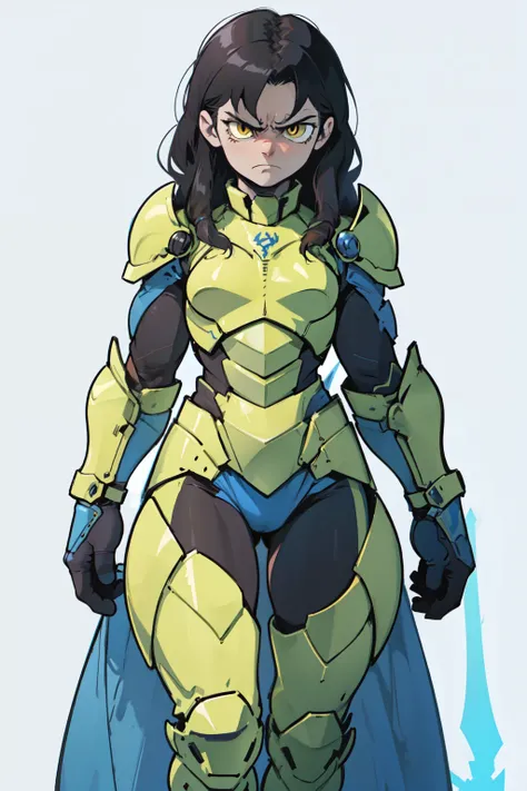 (((muscular))), (thick thighs, small breasts, toned body, 1 girl), black hair, pale skin, yellow eyes, angry, very long hair armor armor armor armor armor armor armor armor armor armor armor armor armor armor armor armor armor armor armor simple background