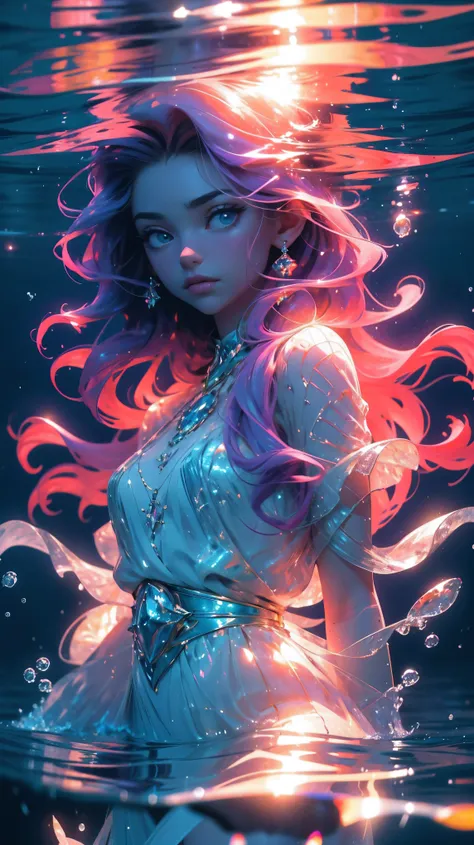 (best quality,4k,highres,masterpiece:1.2),ultra-detailed,(realistic,photorealistic,photo-realistic:1.37), underwater,beautiful young girl,beautiful detailed eyes,beautiful detailed lips,long purple hair,purple dress,water,glowing jellyfish,ethereal,peacefu...