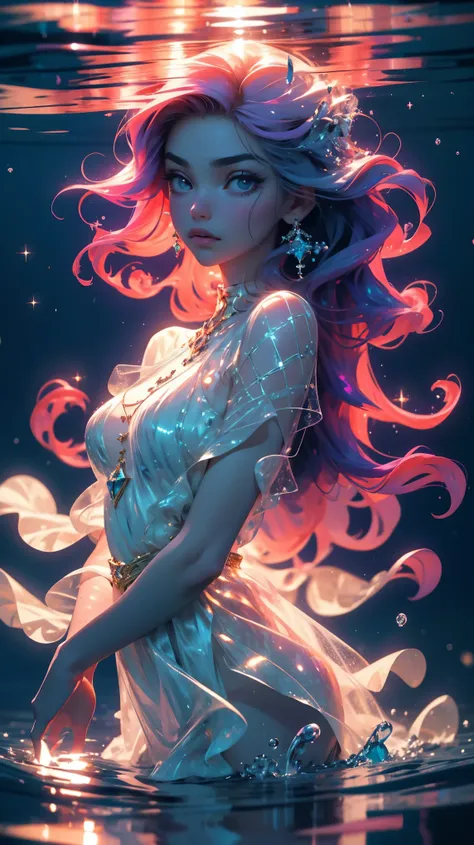 (best quality,4k,highres,masterpiece:1.2),ultra-detailed,(realistic,photorealistic,photo-realistic:1.37), underwater,beautiful young girl,beautiful detailed eyes,beautiful detailed lips,long purple hair,purple dress,water,glowing jellyfish,ethereal,peacefu...