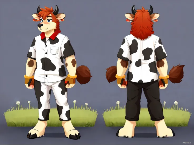 2004 furry style, furry, anthropomorphic, cow, male, fursona commission