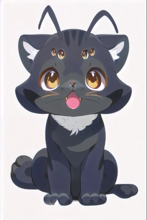 cartoon black cat with white fluff and eyes sitting on the ground, anime visual of a cute cat, anime cat, realistic anime cat, kawaii cat, cute anime catgirl, sora as a cat, anime catgirl, fat chibi grey cat, anime moe artstyle, a cute cat, cute cat, made ...