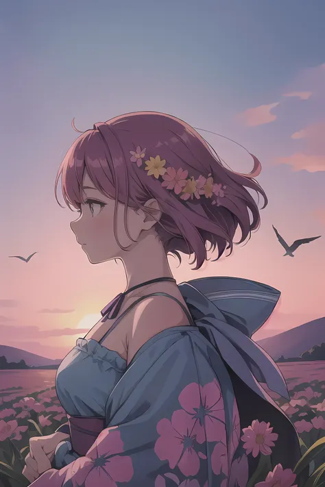 a watercolor painting of a woman's profile. within her silhouette, there's a vivid landscape depicted. the sky is painted in hue...