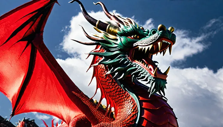 red chinese dragon,Towards the screen,Fully visible dragon,Break the evil spirits at any time