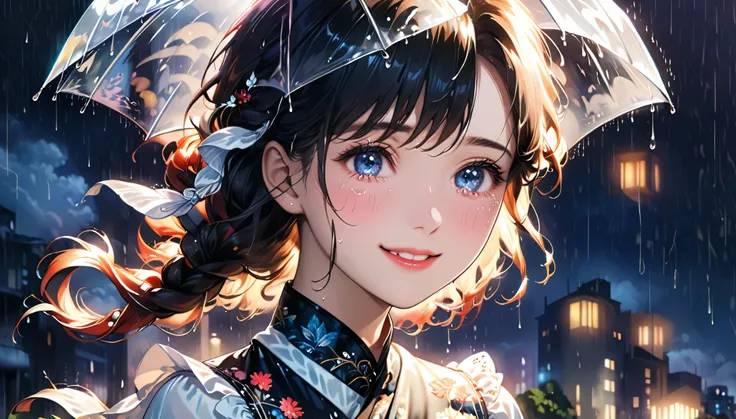 best quality, highres, ultra-detailed, realistic:1.37, vibrant colors, portrait, soft lighting, long eyelashes, sparkling eyes, glossy lips, detailed skin, retro pattern, pastel colors, ((smile while crying1.2)), ((shedding tears:2.0),, ((sad look:1.8)),, ...