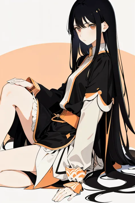 (flat color:1.1),(masterpiece:1.2), original, long straight black hair, peach-colored eyes, mature girl