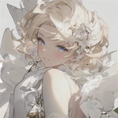 Japanese cartoons, Japanese cartoons girl, Blonde, White dress, hair, White wings, White dress, White flowers, White dress, White dress, White dress, White,, guweiz, Guweiz on Pixiv ArtStation, Guweiz on Artstation Pixiv, Popular on artstation pixiv, Artwo...