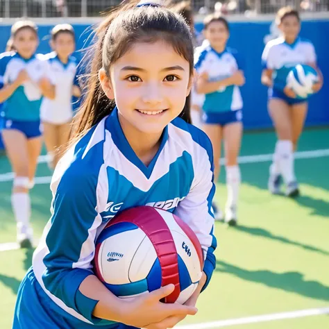 13 years old。smile、Beautiful eyes、Beautiful colored volleyball uniform,shine、nice、