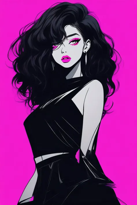 (best quality, sketch:1.2),realistic,illustrator,anime,1 girl, detailed lips, black dress,custom, (background dark monochrome),neon hair,textured cropping, masterpiece, style retro classic, noir dark, art, sketch book, (bob hair black:1.75 neon:1.32), bad ...