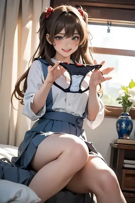 (((attention to details,attention to detail、masterpiece,attention to detail))), japanese , bedroom、beautiful school girl,young a...