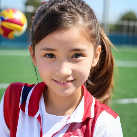 13 years old。smile、Beautiful eyes、Beautiful colored volleyball uniform,shine、nice、