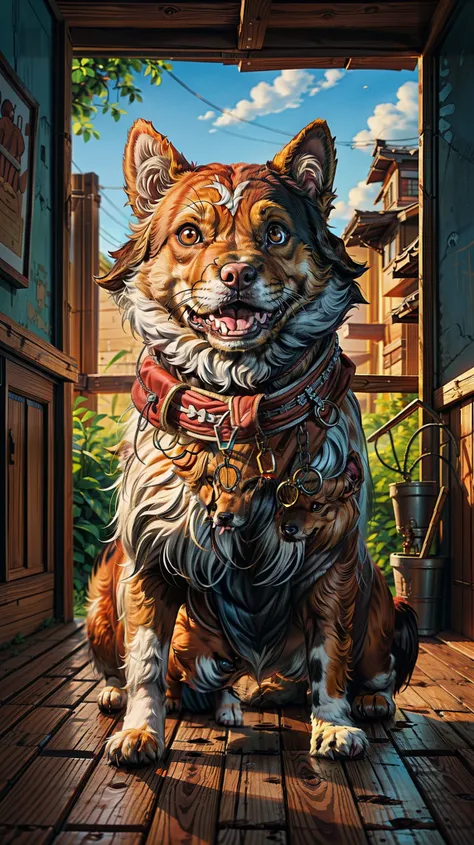 ultra detalhe, high resolution, ultra detalheed, melhor qualidade, Incredible, Maximum quality, papel de parede extremamente detalhado da unidade CG 8k, cinematic lighting, dog fan, ciberpunk, primitive chow chow fox dog