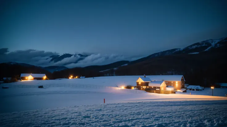 night，Snow，Farm，light。