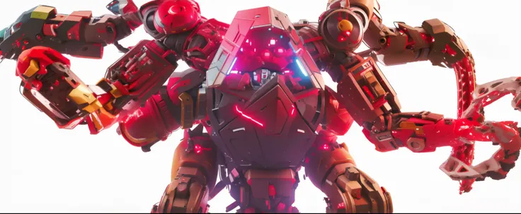 tech, mecha, robot, mecha with a pilot inside, pilot, multiple arms mecha, metal, red energy, red lightning, mecha arms, 3d, render, 3d model