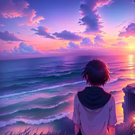 anime girl looking out over the ocean at sunset, makoto shinkai cyril rolando, Watching the sunset. anime, Overlooking the sea, makoto shinkai!, View of the sea, makoto shinkai!!, Gazing at the sea, anime beautiful peace scene, Gazing at the sea, Makoto Sh...