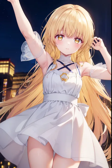 Mahiru shiina, , blonde, (Yellow Eyes:1.3)、Braided long hair,,blush,smile,night、Captivating thighs、Beautiful bare legs, Sideways armpit、Shoulder Bare、The clavicle is visible、Armpit Show、Armpits are visible、Shoulder Bare、Maid clothes
（masterpiece:1.2), high...