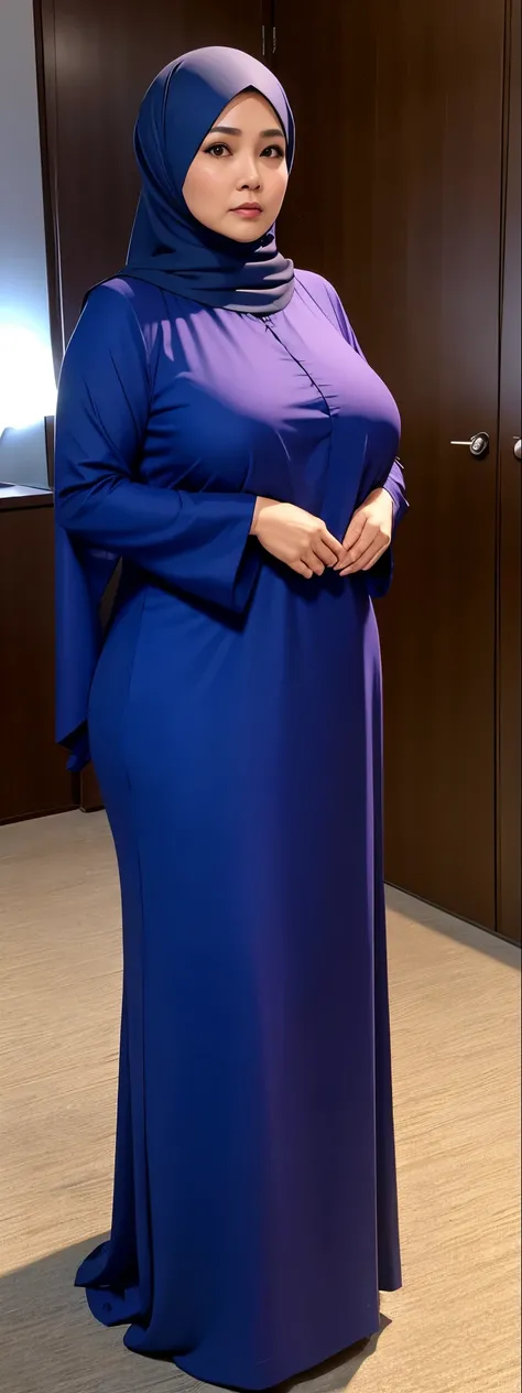 56 years Old, Hijab Indonesian mature woman, Extra Large Mature  : 56.9, Gamis, Curvy body, Large Breast About To burst Out, At meeting Room, Dark light, at Nighttime, full body