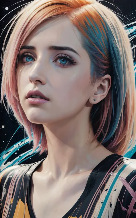 (Emily Rudd:Hayley Williams) best quality, masterpiece, (realistic:1.2), detailed face, beautiful eyes, (masterpiece, top quality, best quality, official art, beautiful and aesthetic:1.2), (1girl:1.4), extreme detailed, (Joshua Middleton comic cover art:1....