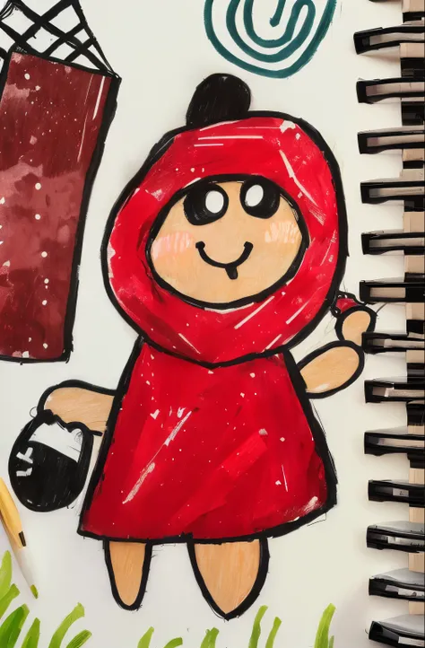 dessin d&#39;un dans un sweat à capuche rouge tenant une tasse de café, mage à capuche rouge, porter un sweat à capuche écarlate, porter un sweat à capuche rouge, dressed in&#39;un beau manteau rouge, le petit Chaperon rouge, cagoules rouges, Porter une ca...