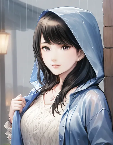 (best quality:1.2), 1girl, break, sheltering from the rain