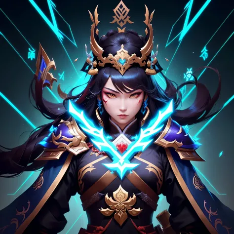 a close up of a cell phone with a game character on it, epic battle screen of hero, style of duelyst, guan yu, onmyoji, hero character, wild rift, inspired by Huang Shen, qiyana, iconic character splash art, heise jinyao, kda, leblanc, inspired by Shen Zho...